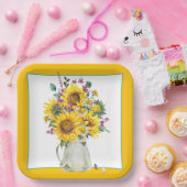 Vasenvase mit Sonnenblumen Pappteller (Party)