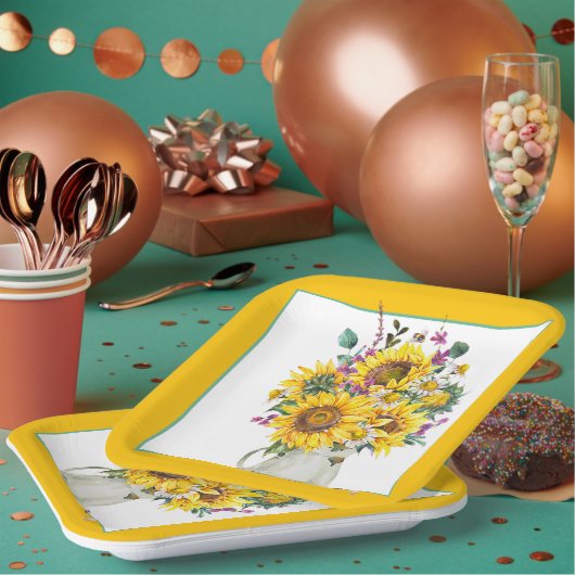Vasenvase mit Sonnenblumen Pappteller (Multi)