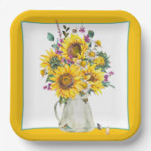 Vasenvase mit Sonnenblumen Pappteller (Vorderseite)