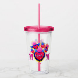 Vaso acrílico Corazones rosas de Mamá Editable Acryltrinkbecher