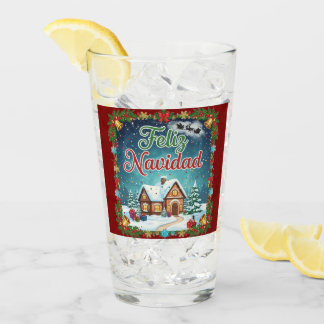 Vaso de Vidrio Navideño Feliz Navidad con Casita Glas