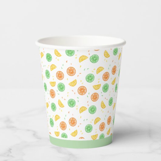 Vasos de papel cítricos borde verde pappbecher (Rückseite)