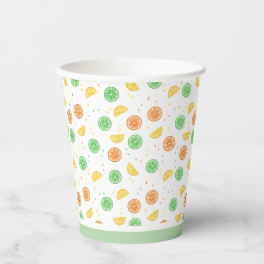 Vasos de papel cítricos borde verde pappbecher (Vorderseite)