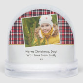 Vater 3 Fotos Frohe Weihnachten Tartan Personalisi Schneekugeln (Rückseite)