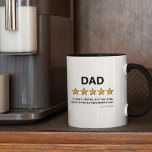 Vater 5 Sterne Bewertung | Bester Vater je Tasse<br><div class="desc">Funny Vater Tasse mit dem Wort "Papa",  mit einem 5-Sterne-Test,  der Kommentar "lustig,  stark,  bester Papa je,  würde ihm sehr empfehlen",  und der Name der Kinder.</div>