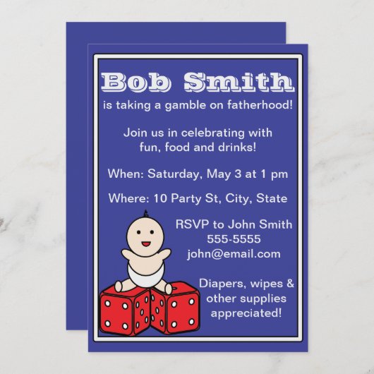 Vater Baby Shower Baby Dice Gamble Einladung (Vorne/Hinten)