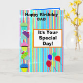 Vater Birthday Balloons Cupcakes Stripes FOTO Karte (Gelbe Blume)