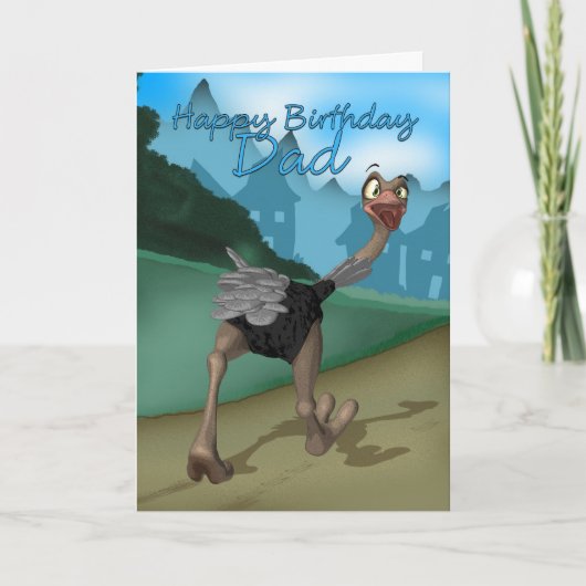 Vater Birthday Card - Cartoon Strauß - Digitales S Karte (Vorderseite)