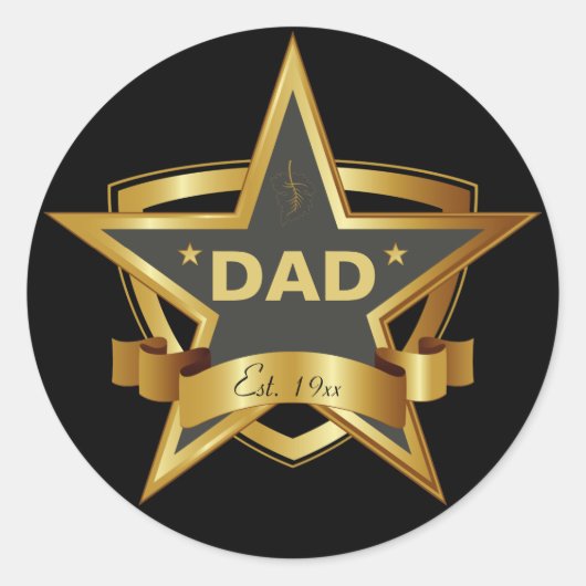 Vater Black and Gold Star Round Stickers (Vorderseite)