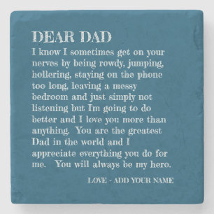 Vater Brief von Teenager-Tochter Blue Personalisie Steinuntersetzer