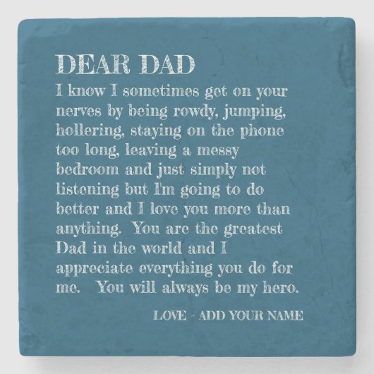 Vater Brief von Teenager-Tochter Blue Personalisie Steinuntersetzer (Vorderseite)