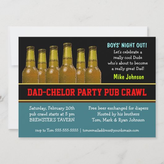 Vater Chelor Party Pub Crawl Diaper Einladungen fü (Vorderseite)