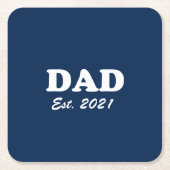 Vater Custom Est Datteldatum Marineblau Weiße Vate Rechteckiger Pappuntersetzer (Vorderseite)