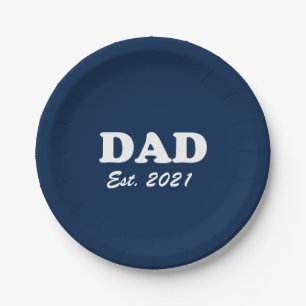 Vater Custom Est Datum Vatertag Marine blau weiß Pappteller