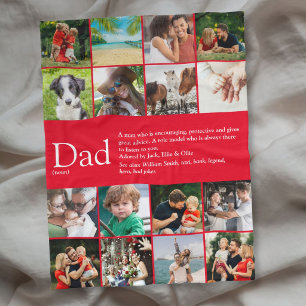 Vater-Definitions-Spruch 16 Fotocollage Rot Klein Fleecedecke