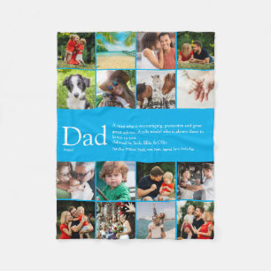 Vater-Definitions-Spruch-Fotocollage Klein Blau Fleecedecke