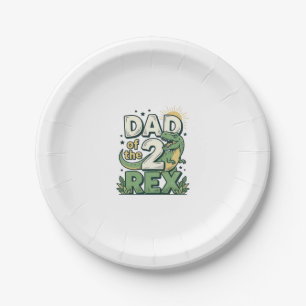 Vater der 2 Rex Dinosaurier Vater Shirt Design_1 Pappteller