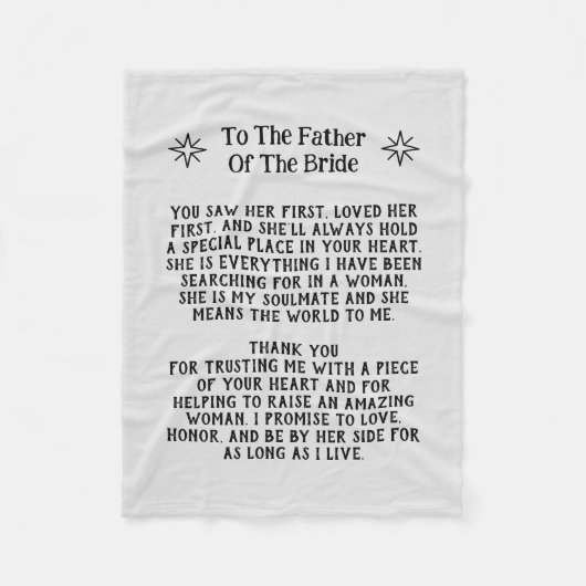 Vater der Blanket-Braut-Hochzeitsgeschenk Fleecedecke (Vorderseite)