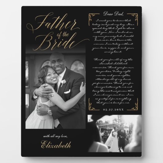 Vater der Braut | Black Gold Message & Foto Fotoplatte (Vorderseite)