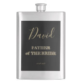 Vater der Braut-Schwarz-GoldGlitzer-Typografie Flachmann (Vorderseite)