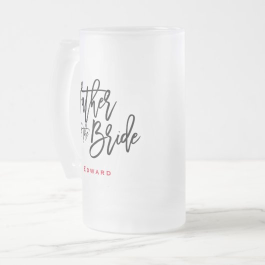 Vater der Bride Black Script & Name Geschenk Mattglas Bierglas (Vorderseite Links)
