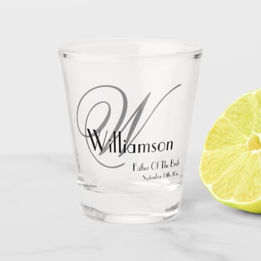 Vater der Bride Geschenk Moderne Monogramm Name Ni Schnapsglas (Vorderseite)