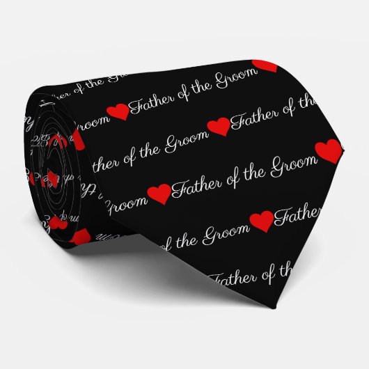 Vater der Groom Black Red Hearts Neck Tie Krawatte (Gerollt)