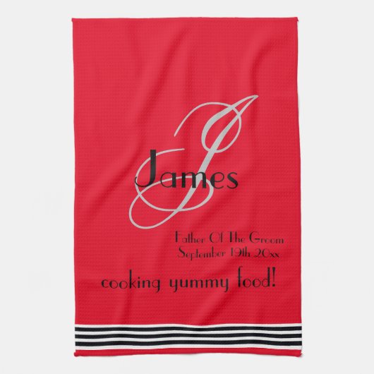 Vater der Groom Geschenk Monogramm Name rustikale  Geschirrtuch (Vertikal)