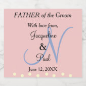 Vater der Groom Pastel Rose Blue Monogram Schaumweinetikett (Einzelnes Label)