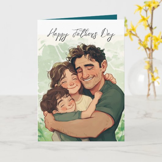 Vater, der Kinder hält, und benutzerdefinierte Bot Karte (Gelbe Blume)