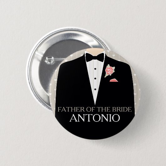 Vater des Braut Tuxedonamenhochzeits-Buttonknopfes Button (Vorne & Hinten)
