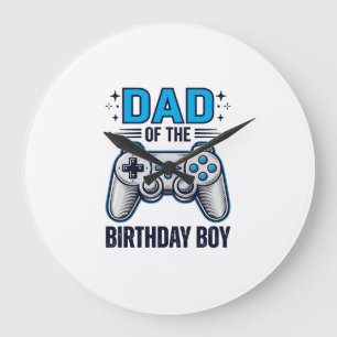 Vater des Geburtstagsjungen Gamer-Shirt-Design_1 Große Wanduhr