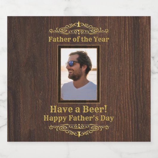 Vater des Jahres haben ein Bier Foto Vorlage Bierflaschenetikett (Einzelnes Label)