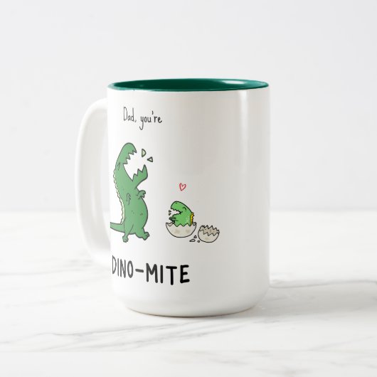 Vater, Du bist Dino-mite T-Rex Zweifarbige Tasse (Vorderseite Links)