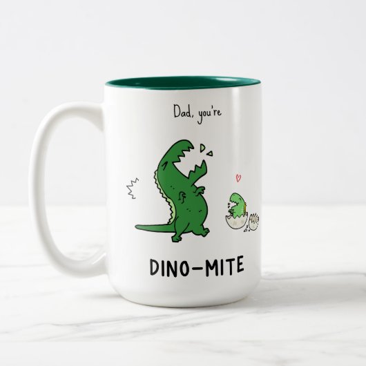 Vater, Du bist Dino-mite T-Rex Zweifarbige Tasse (Links)