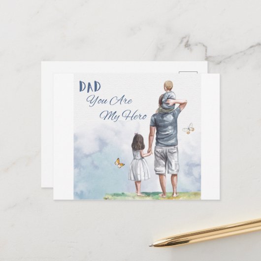 Vater, du bist mein Held Postkarte (Vorderseite/Rückseite Beispiel)