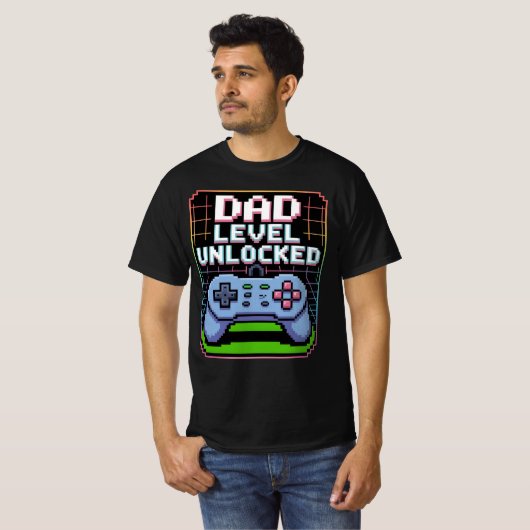 VATER-EBENE UNLOCKIERT - Neon-Power-Up-Pixel-T-Shi T-Shirt (Vorne ganz)