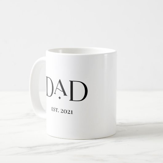 Vater Est. Datum mit Kindernamen | Moderner Text Kaffeetasse (Vorderseite Links)