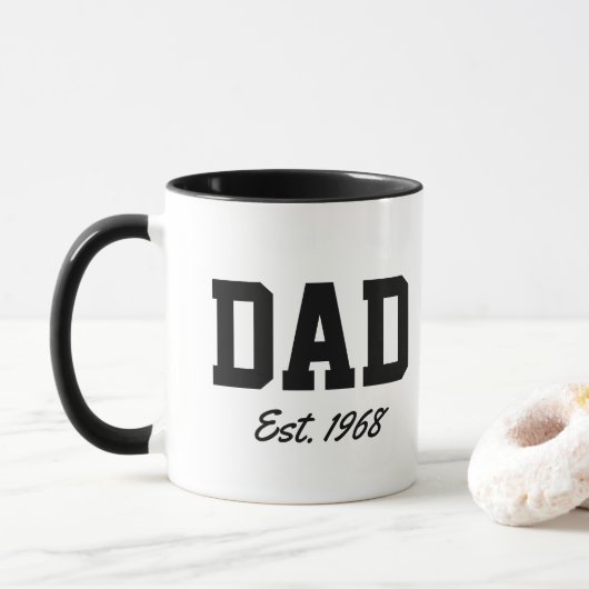 "Vater - est. Datum" Neues Geschenk Tasse (Mit Donut)