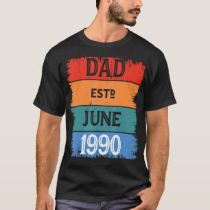 Vater Est June 1990 Proud Papa Grandpa Best Daddy T-Shirt