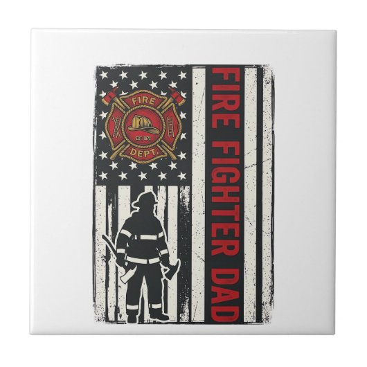 Vater-Feuerwehrmann-Design mit Distressed-Flagge V Fliese (Vorderseite)