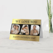 Vater Foto Collage Black & Gold Vatertag Dankeskarte (Vorderseite)