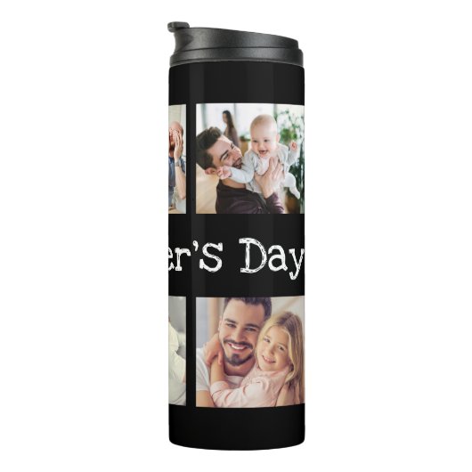 Vater Foto Collage Vathers Day in Schwarzweiß Thermosbecher (Nach rechts gedreht)
