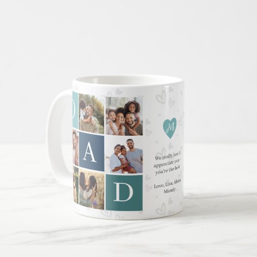 Vater Foto Square Gird Monogramm & Personalisiert Kaffeetasse (Vorderseite Links)