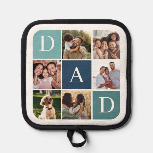 Vater Foto Square Gird Monogramm & Personalisiert Topflappen (Vorderseite)