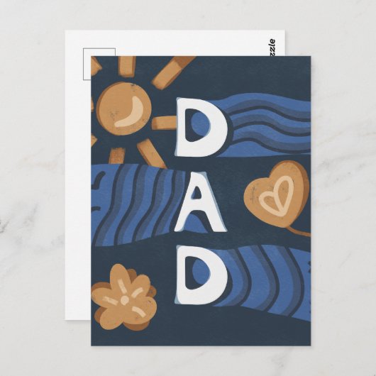 Vater - Frohe Vatertag Navy Blau Postkarte (Vorne/Hinten)