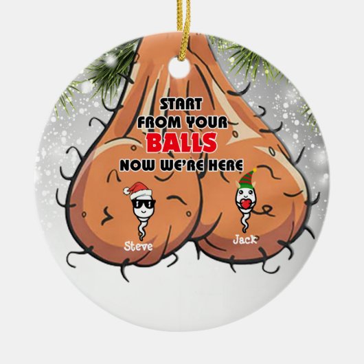 Vater Funny Sperma beginnt Ihre Bälle jetzt hier z Keramik Ornament (Vorne)