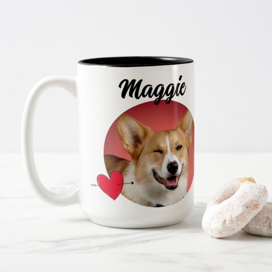 Vater für Hunde Foto/Name & Hunde-Zitat Zweifarbige Tasse (Mit Donut)
