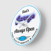 Vater Garage Blue Neon Look Datumsname Weiß Runde Wanduhr (Winkel)