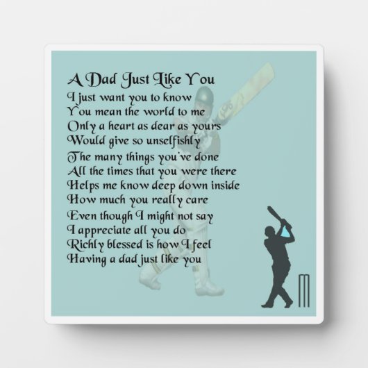 Vater Gedicht Plaque - Cricket Design Fotoplatte (Vorderseite)